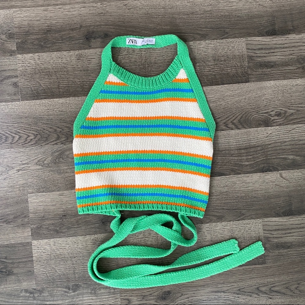 Zara - Knit Striped Halter Backless Tank Top - Size Small